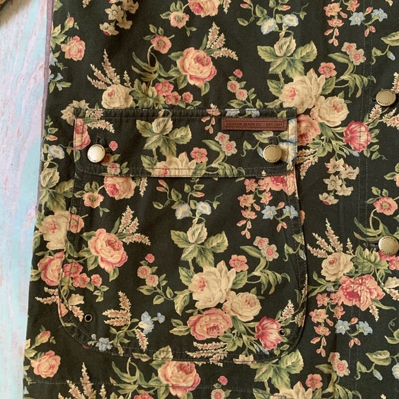 Vintage 90s Lauren Ralph Lauren Green Floral Jacket with Brown Corduroy Collar - Picture 3 of 11